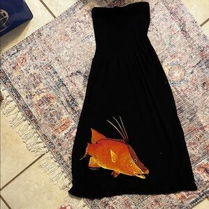 Black Dress with Orange Fish Design